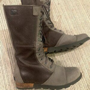 Sorel Leather Colorblock Pattern Combat Boots